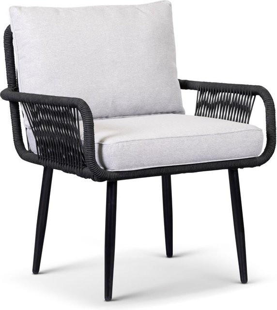 Gartensessel ANDY von Prestige Home aus Aluminium und Rope-Geflecht mit Polsterauflage in Grau, B/T/H: 70 x 69 x 81 cm - Bild 1