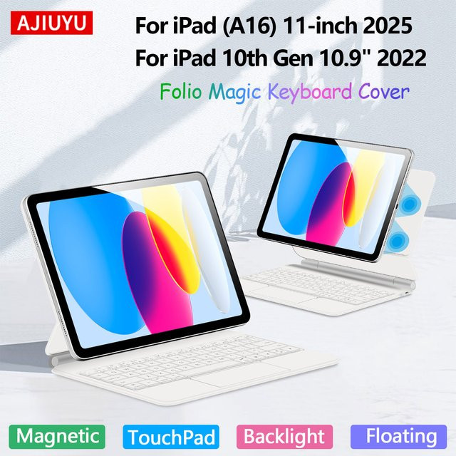 AJIUYU Magische Smart Tastatur Folio mit Hintergrundbeleuchtung für iPad 11 Zoll 11th Generation und iPad 10th Generation 2022, Multi-Touch Tastatur-Hülle - Bild 1