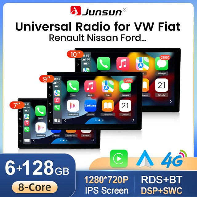 Junsun Universelles CarPlay und Android Auto Autoradio mit GPS in Schwarz für VW, Fiat, Renault, Nissan und Peugeot - Bild 1