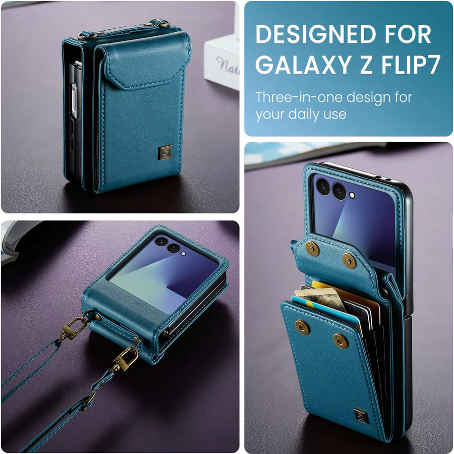 Crossbody Leder Brieftasche Kartenhalter Hülle für Samsung Galaxy Z Flip 8, Flip7, Flip6, Flip5 und Galaxy Z Flip7 FE in Braun oder Blau - Bild 6