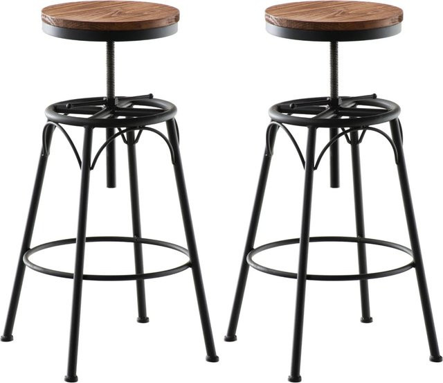 2er Set Barhocker DELUKE KOZON in Schwarz und Braun aus Metall und Hartholz im Industrie-Design, B/T/H: 42 x 42 x 70 cm - Bild 1