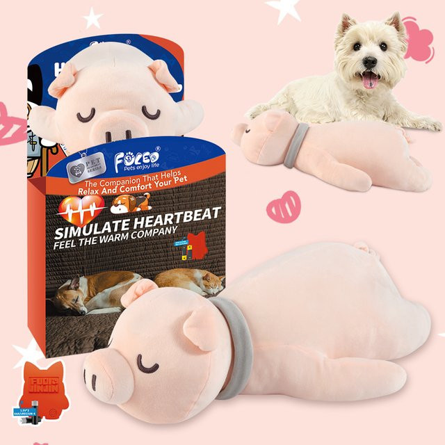 fuled Rosa Schlafendes Schweinchen-Hundespielzeug, Kuscheltier mit Herzschlag - Bild 1