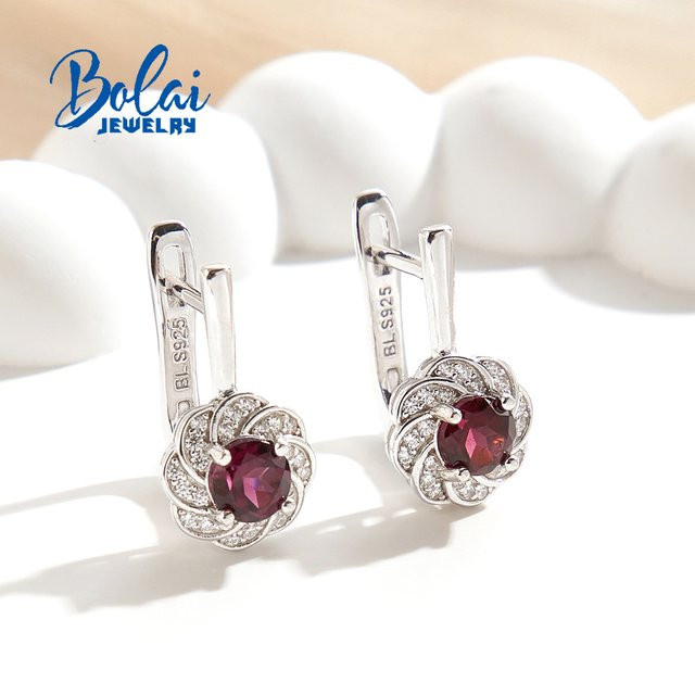 bolaijewelry Damen-Ohrringe, 925 Silber, Rhodolit-Granat, Blumenförmig - Bild 1