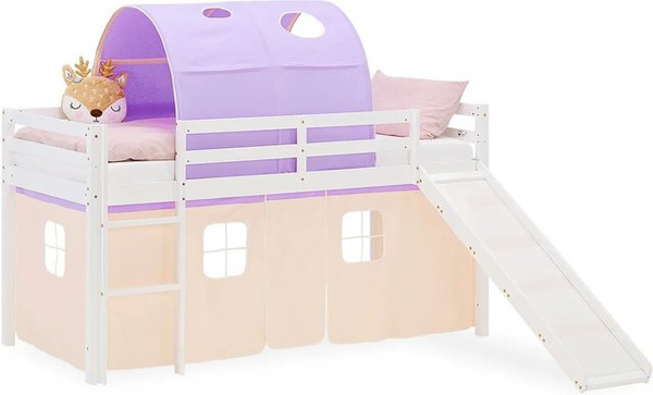 Homestyle4u Kinder Hochbett mit Rutsche aus Kiefernholz in Weiß, B/T/H: 90 x 200 x 207,5 cm