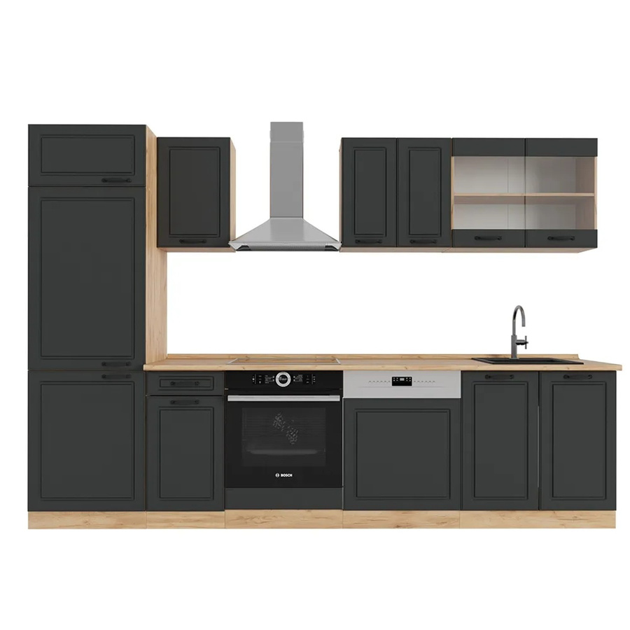 Vicco R-Line Küchenzeile Landhausstil in Anthrazit und Eiche, Breite: 300 cm - Bild 2
