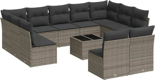 vidaXL 12-teilige Garten-Sofagarnitur in U-Form aus Polyrattan mit Kissen in Grau - Bild 1