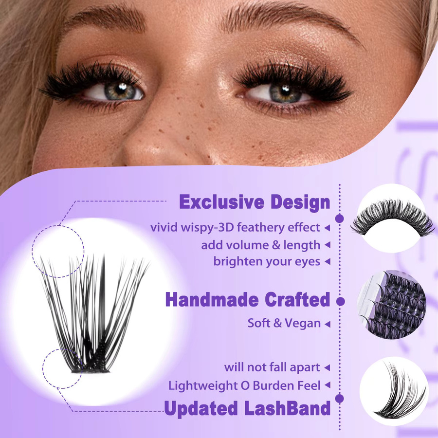 ISEEN DIY Wimperncluster-Set, 8–16 mm, natürlich, Unisex - Bild 4