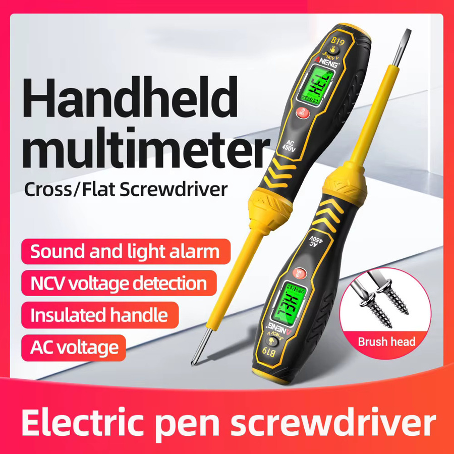 ANENG B19 Multifunktionaler Elektriker-Prüfschraubendreher, Berührungsloser Spannungsprüfer und Induktions-Teststift in Gelb - Bild 4