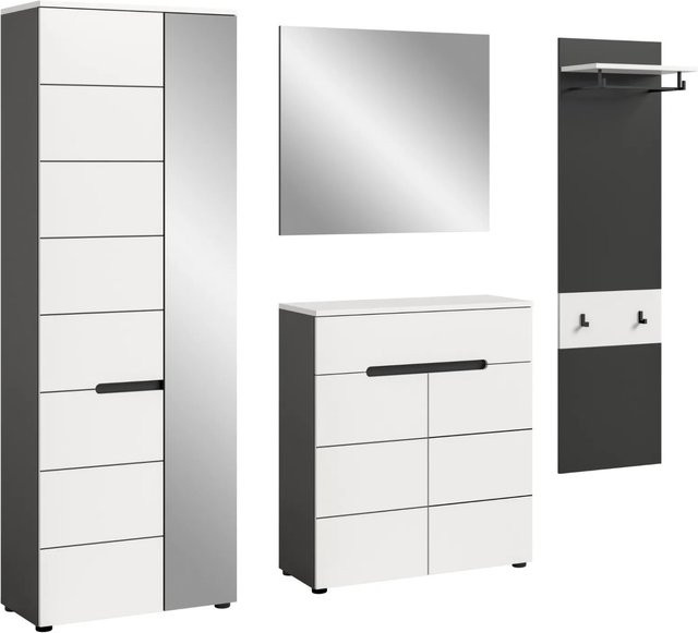 Inn.Furn Garderoben-Set Cooper 4-teilig in Weiß und Grau mit Schuhschrank, Spiegel und Paneel, Breite: 220 cm - Bild 1