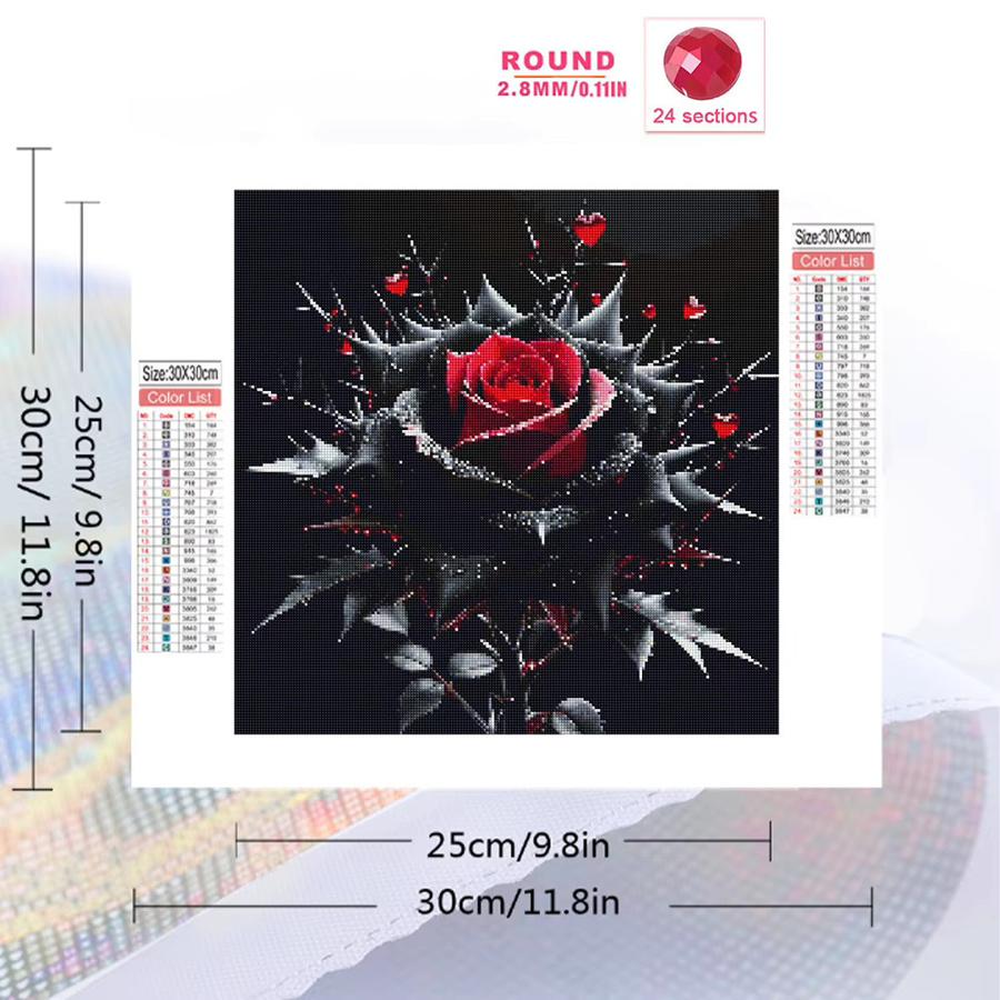 Evershine Diamant-Gemälde Rose DIY-Stickerei-Set mit Acryl-Mosaik in Schwarz und Rot - Bild 2