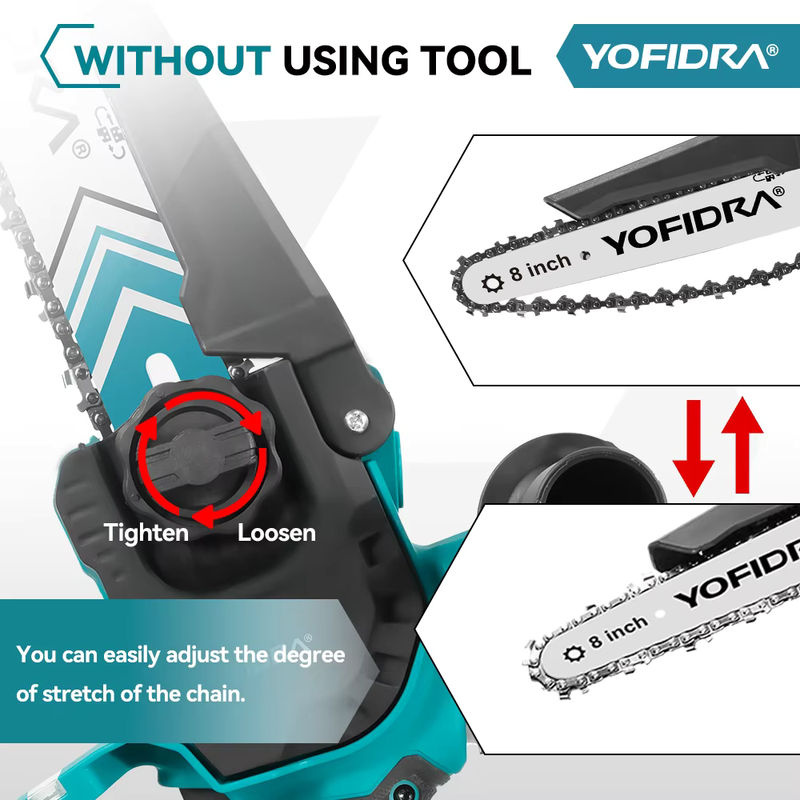 YOFIDRA Akku-Kettensäge 8 Zoll mit Digitalanzeige, bürstenlose elektrische Holzbearbeitungssäge in Türkis, kompatibel mit Makita 18V LXT Akkus - Bild 4