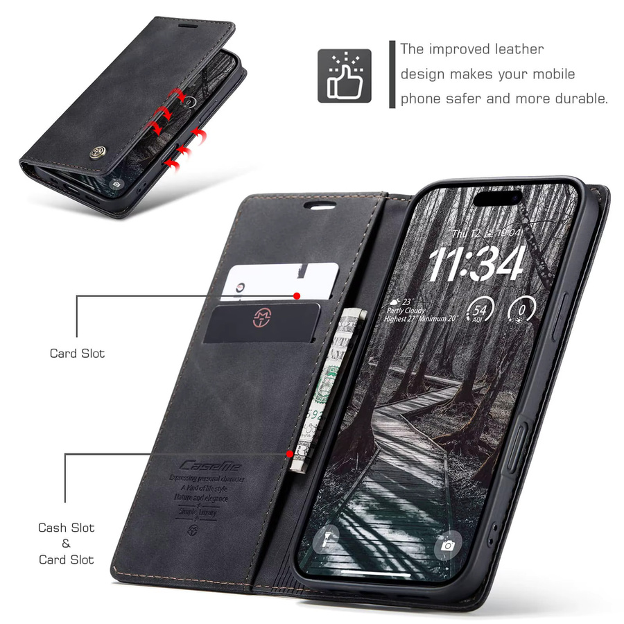 Business Leder Flip Wallet Handyhülle für Apple iPhone 17 Pro Max, 17 Pro und 17 Air in Schwarz mit magnetischem Folio und Kartensteckplätzen - Bild 2