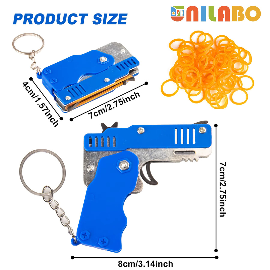unilabo Gummibandpistole, Spielzeugpistole, faltbar, blau - Bild 2