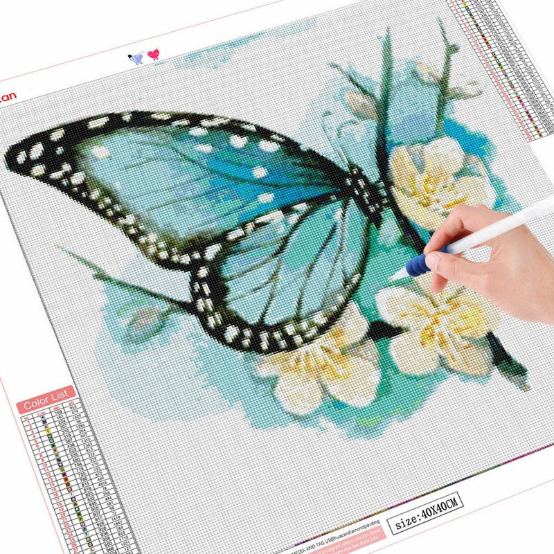 FIYO DIY Diamantmalerei Schmetterling und Blumen 5D Mosaik Set, hellblau, B/H: 50 x 50 cm - Bild 2