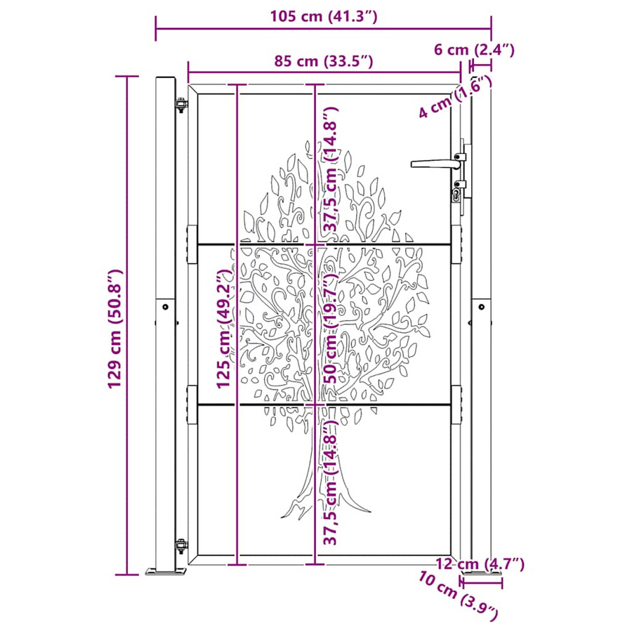 vidaXL Gartentor aus Cortenstahl in Braun mit Baumdesign, B/H: 105 x 130 cm - Bild 5