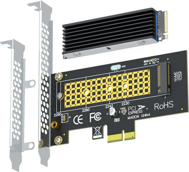 GLOTRENDS M.2 NVMe zu PCIe X1 Adapter mit M.2 Kühlkörper in Schwarz - Bild 1