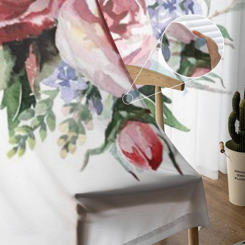 Transparente Binchi Outdoor Equipment Tüllvorhänge mit Blumen- und Rosenmotiv für Wohnzimmer, Schlafzimmer und Küche, Farbe: transparent, B: 135 cm, H: 114 cm - Bild 3