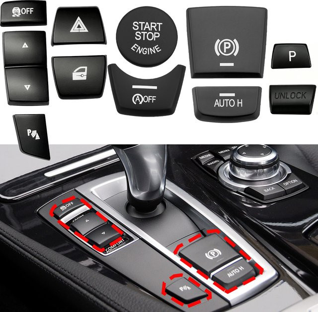 Zierleisten-Set für BMW 5er 6er 7er Serie X3 X4 zur Abdeckung von Handbremshebel, Schaltpanel und Start-Taste in Schwarz von angelguoguo - Bild 1