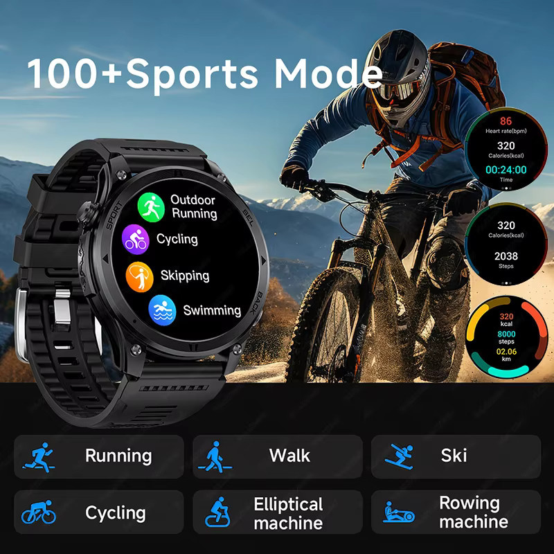 Paazomu Smartwatch für Herren mit GPS, Bluetooth-Anruf, Kompass, Herzfrequenz und SpO2 in Schwarz - Bild 4