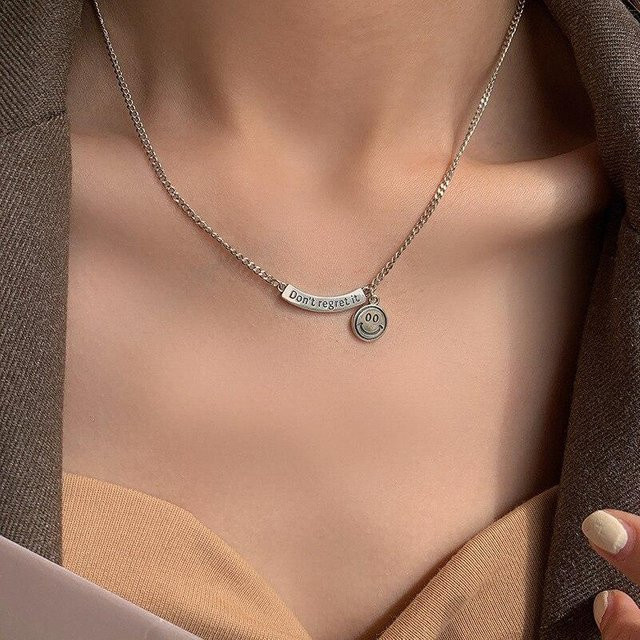 Halskette 925 Sterling Silber, Buchstabe Lächeln Gesicht, Damen, 50cm - Bild 1