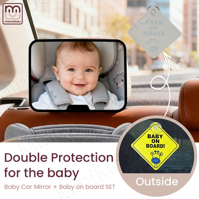 momo&dudu Baby-Autospiegel in Schwarz mit 360° Panoramablick und bruchsicherer Funktion - Bild 1