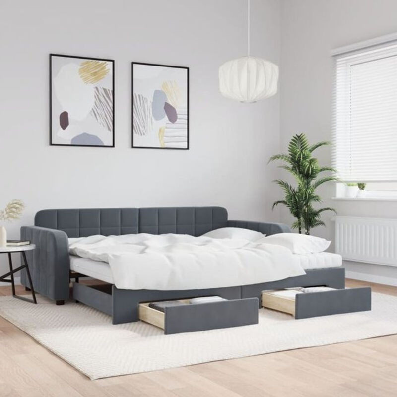 Vidaxl Funktionsbett Tagesbett aus Samt mit Schubladen in Anthrazit B/T/H: 90 x 190 cm - Bild 1