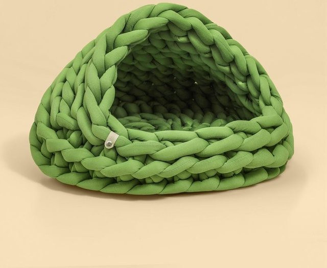 Gestricktes Haustierhaus von Yiran Furniture aus 100% Baumwolle für Katzen und Hunde, geschlossene Höhle für alle Jahreszeiten, Durchmesser: 35 cm - Bild 1