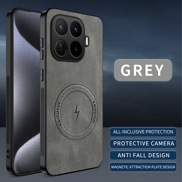 Stoßfeste Handyhülle aus texturiertem PU-Leder für Xiaomi 17T Pro und 15T Pro in Grau - Bild 1