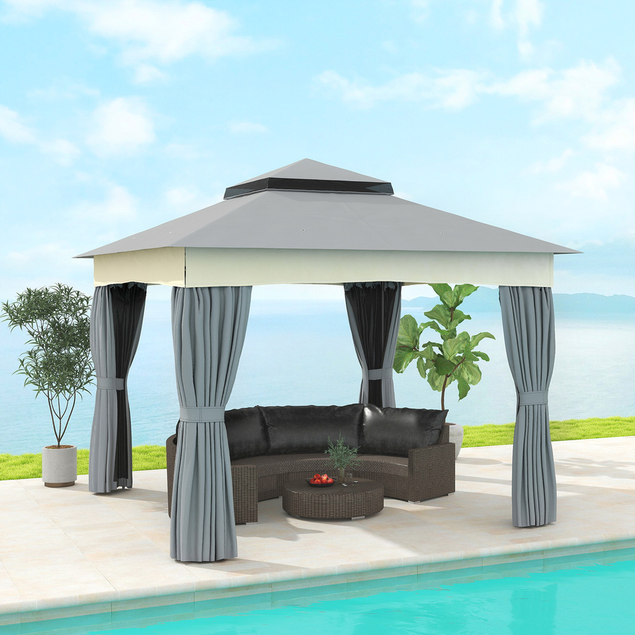 Outsunny Gartenpavillon mit Doppeldach und Moskitonetz in Dunkelgrau, B/T/H: 300 x 300 x 300 cm - Bild 2