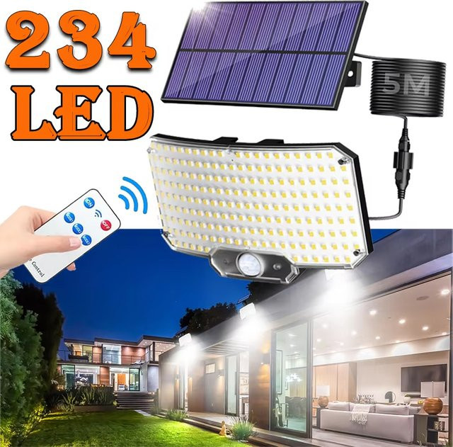KDULIT Solar-Flutlicht mit 234 LEDs und Bewegungsmelder, 3 Modi, LED Außenleuchte für Garten, Zaun und Wegbeleuchtung - Bild 1