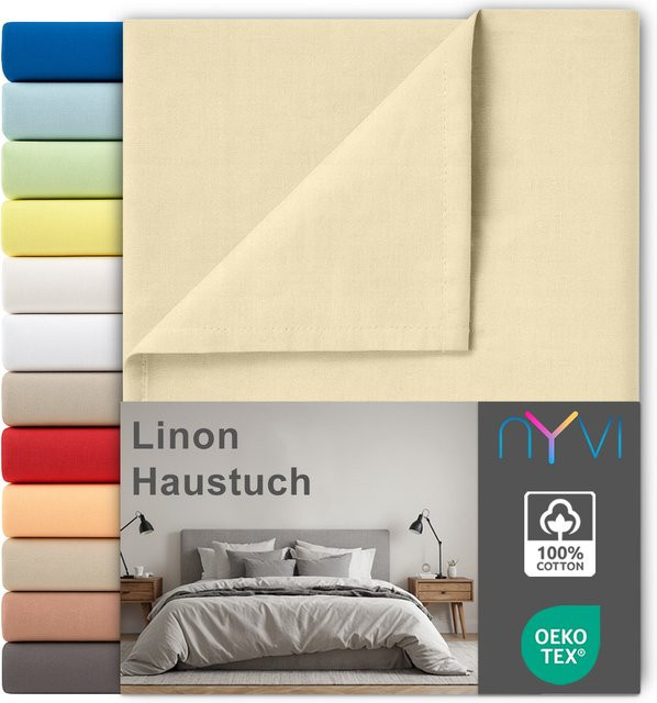 NYVI Linon Deluxe Bettlaken aus 100% atmungsaktiver Baumwolle ohne Gummizug, Farbe: Beige, Breite: 240 cm, Tiefe: 260 cm - Bild 1