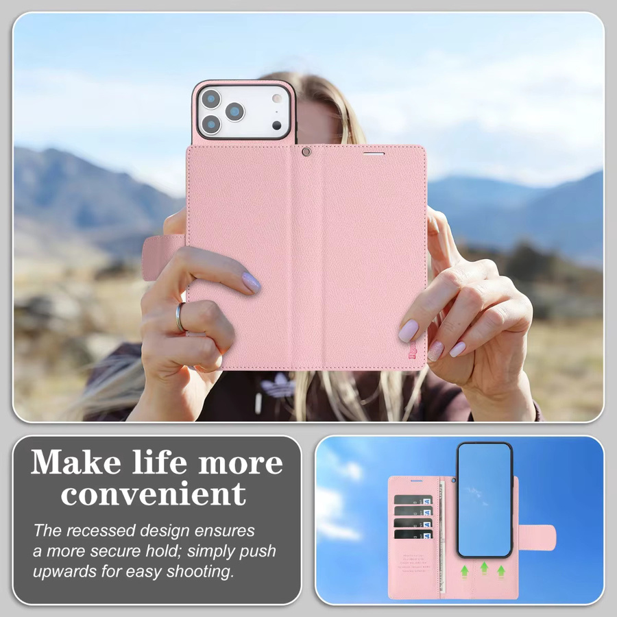 Aierkeba 2-in-1 Handyhülle mit abnehmbarer RFID-blockierender Brieftasche und Handschlaufe für iPhone, Farbe: Pink - Bild 4