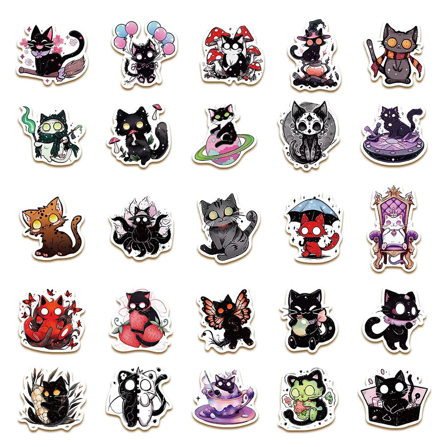 50-teiliges Set Scared Soul Cat Aufkleber von Anime Worlds Store, wasserfeste Dekoration in Multicolor für Laptops, Notizbücher und Handyhüllen - Bild 3