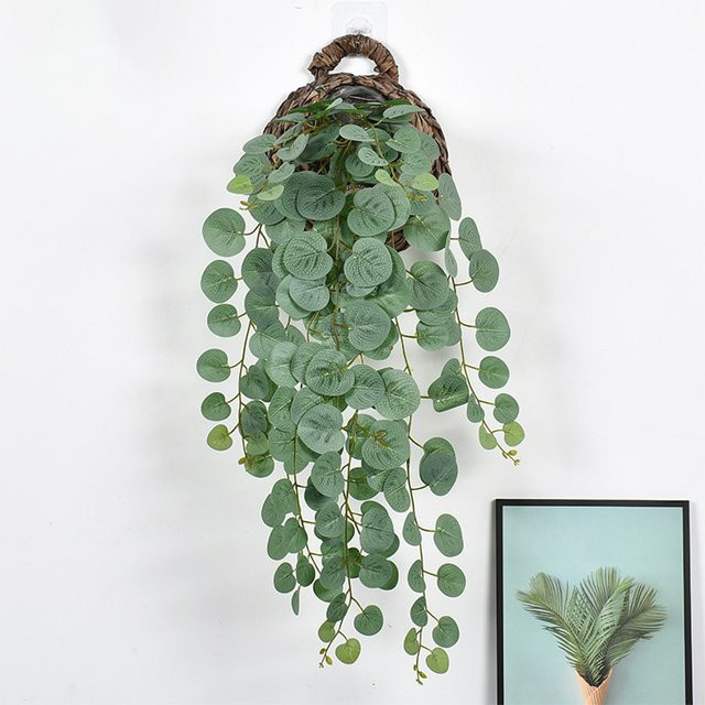 Künstliche Eukalyptus-Ranken von Kmitang in Grün und Lila, hängende Kunstpflanzen aus Kunststoff für Hochzeit, Haus und Garten, Höhe: 46,5 cm - Bild 1