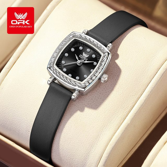 OPK Armbanduhr Quarz, Leder, Schwarz, Silber, Damen - Bild 1