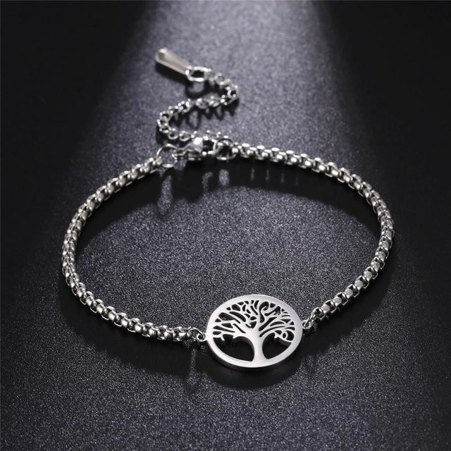 Armband Edelstahl, Lebensbaum, Vintage, Silber, Unisex, 17-22 cm - Bild 1