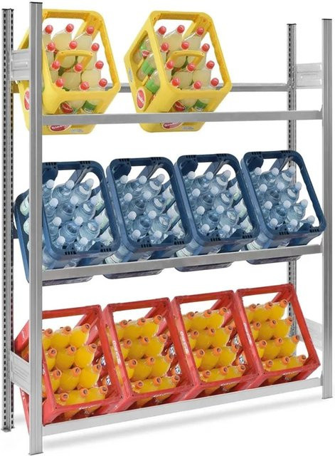 PROREGAL Getränkekistenregal Stecksystem T-Profil aus verzinktem Stahl, H x B x T: 175 x 150 x 30 cm, 3 Ebenen, Fachlast 150 kg - Bild 1