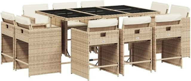 vidaXL 11-tlg Garten-Essgruppe aus Poly-Rattan mit Kissen in Beige - Bild 1