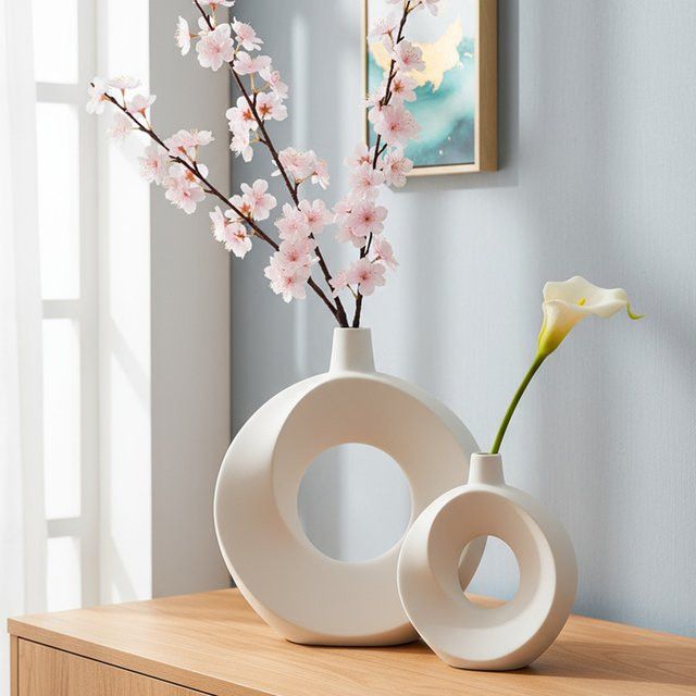 Moderne Donut-Vase aus Kunstharz in Weiß für Schnittblumen - Bild 1