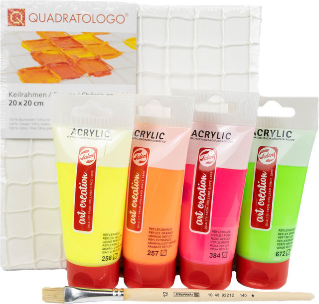 Quadratologo Set Nr. 11 Leinwand in Neonfarben Multicolor, B/H: 20 x 20 cm - Bild 1