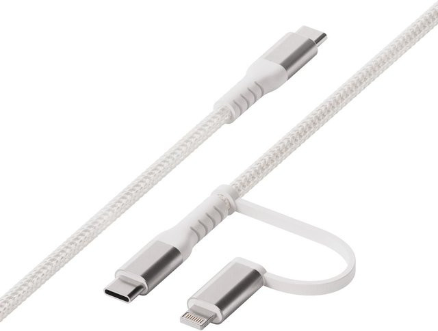 Vivanco Longlife 2in1 USB Type C und Lightning MFI Kabel, 100W, Weiß - Bild 1