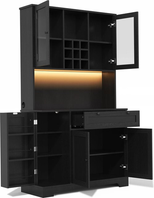 okwish Hochschrank für die Küche mit LED-Beleuchtung, Gewürzregal und Steckdose, Schwarz, H x B x T: 180 x 105 x 40 cm - Bild 1