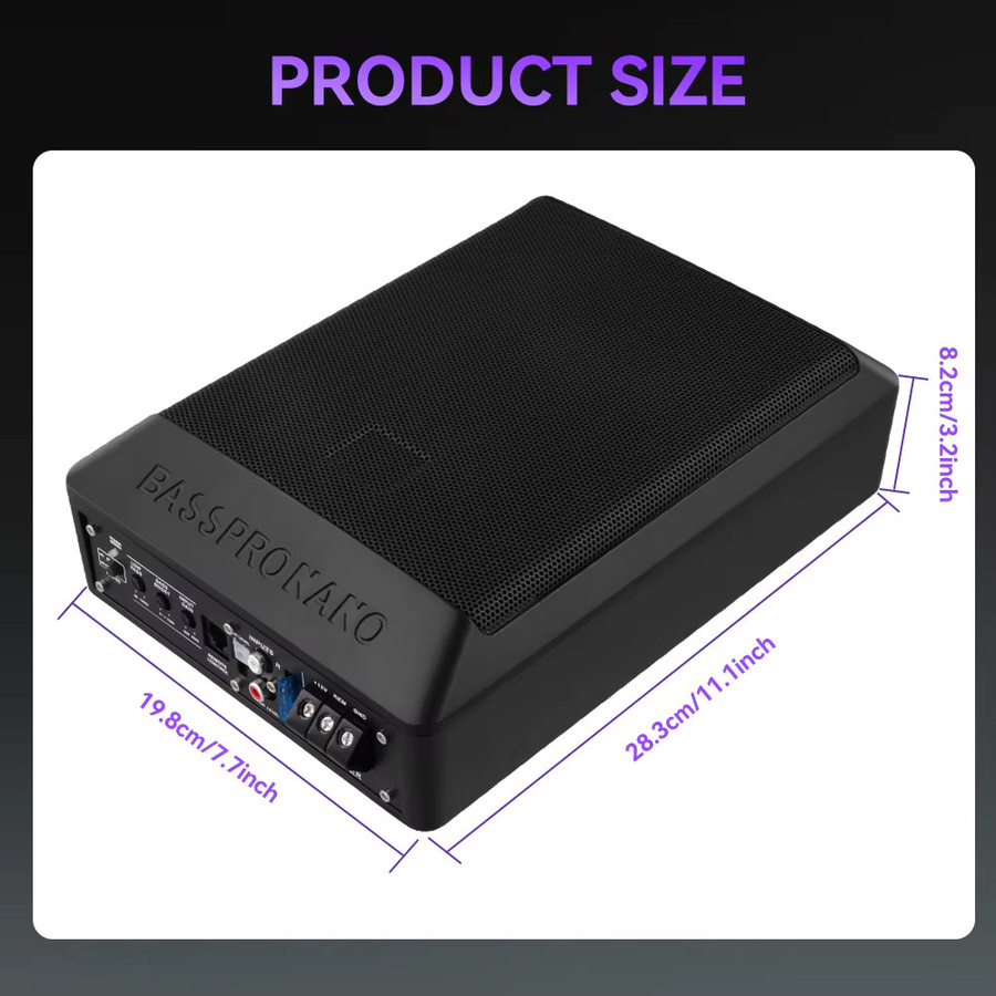 Podofo Aktiv-Subwoofer für unter den Autositz mit Verstärker-Kit und Audiokabel, Schwarz - Bild 3