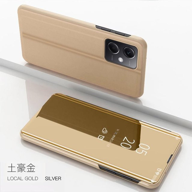 Xiaomi Clear View Mirror Flip Stand Handyhülle für Redmi Note 12 5G und Redmi Note 12 Pro 5G in Transparent Gold - Bild 1