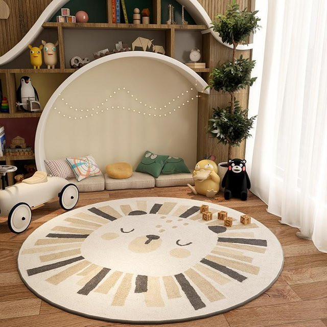 Runder Lounge-Teppich im nordischen Cartoon-Stil mit Tierdesign, flauschige Plüsch-Bettvorlegematte für Wohnzimmer und Schlafzimmer, Multicolour, Durchmesser: 80 cm - Bild 1