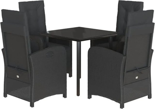 vidaXL 5-teilige Garten-Essgruppe aus schwarzem PE-Rattan mit Kissen und Hartglas-Tischplatte - Bild 1