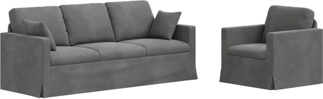 vidaXL Sofa 2-teilig Dunkelgrau aus Samt mit Metallrahmen B/T/H: 198 x 78 x 80 cm - Bild 1