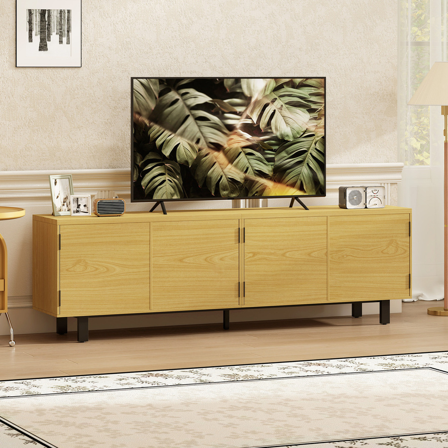 HOMCOM TV-Lowboard in Holzoptik mit 4 Türen und Drucköffnung, Breite: 180 cm, Farbe: Braun/Schwarz - Bild 2