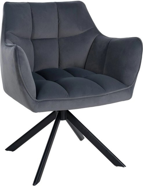 DELUKE Esszimmerstuhl SWING aus Samt in Schwarz und Dunkelgrau mit Metallgestell, H x B x T: 81 x 67 x 58 cm - Bild 1