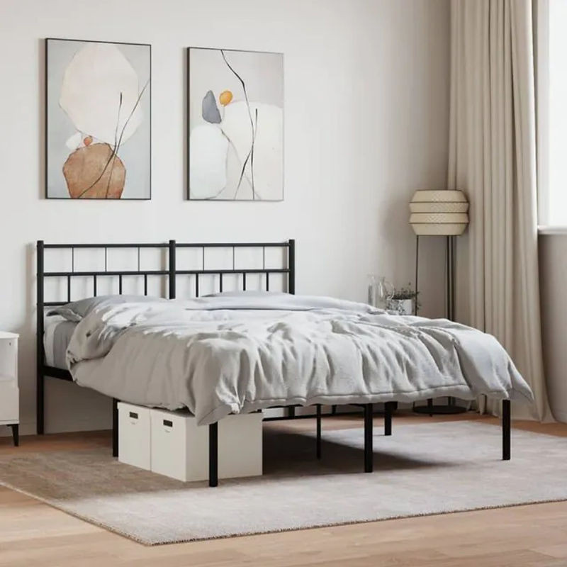 Vidaxl Metall-Bettgestell mit Kopfteil in Schwarz, B/T/H: 140 x 190 cm - Bild 1